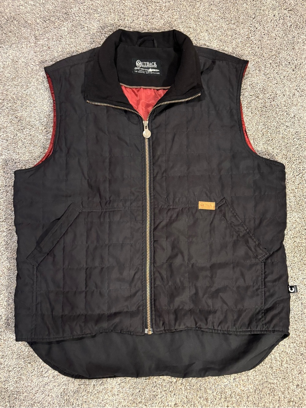 Outback Trading Company Mens XL Black Quilted Zip Lined Vest Pocket Outdoors